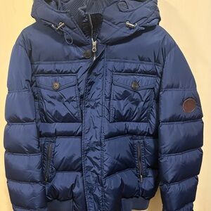 Gucci down filled Blue Puffer Jacket with Hood.  Size 52 large